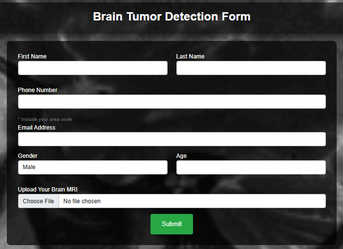 Brain Tumor Prediction AI Interface Screenshot