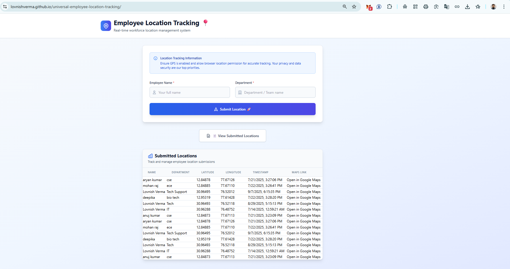 Employee Location Tracking
